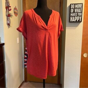 L.L. Bean red orange short sleeve v-neck t-shirt size 1X